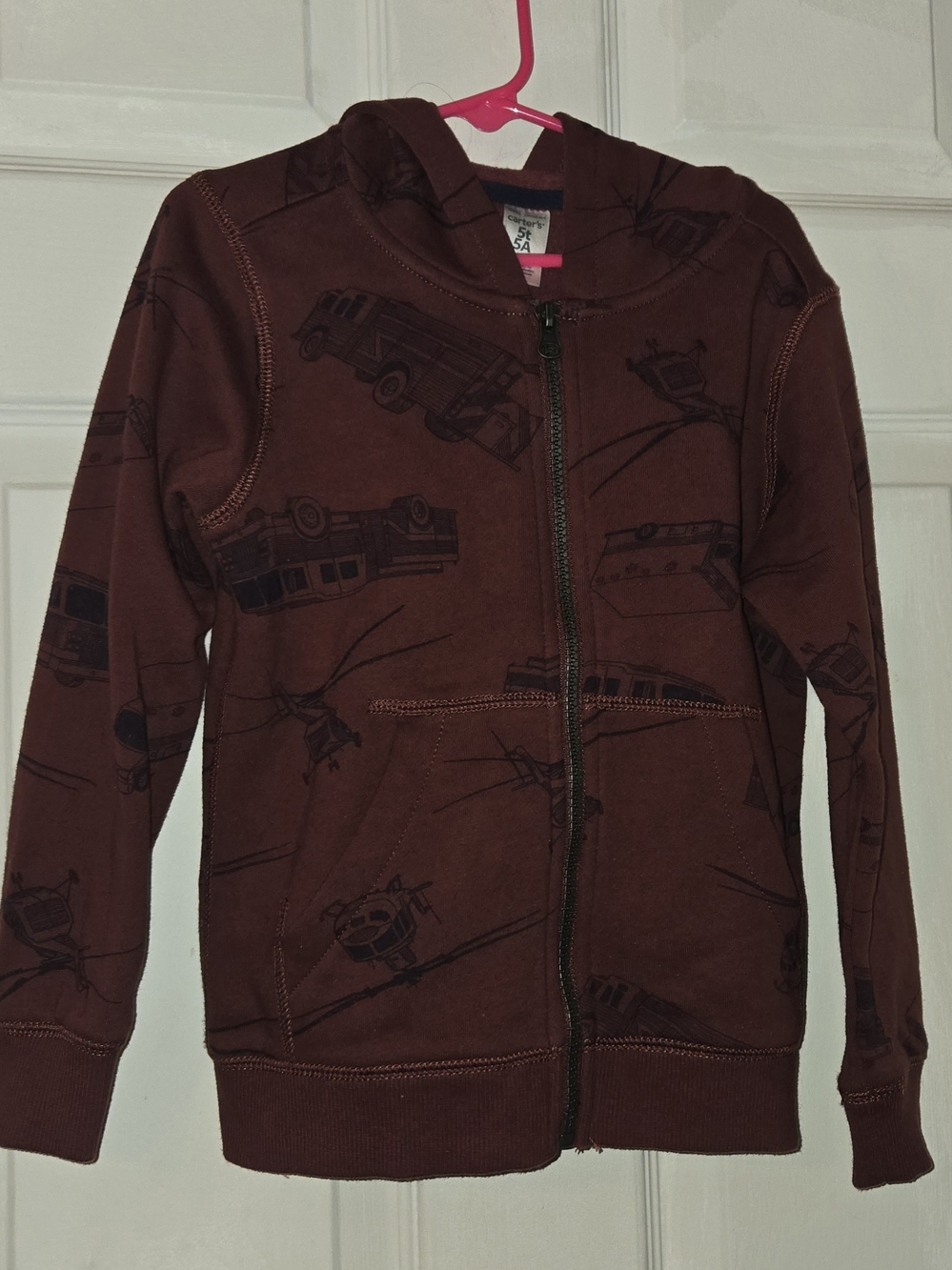 Carter's Brown Zip-Up Hoodie with Vehicle Print SZ 5T